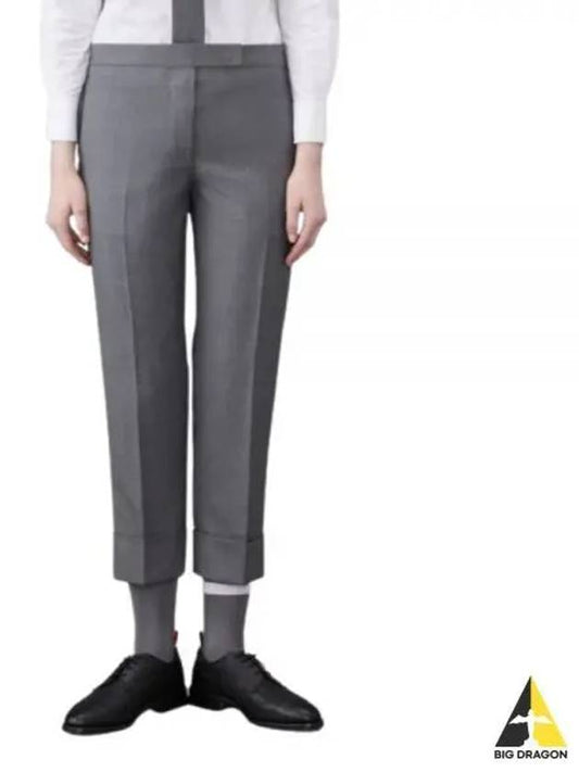 Women's High Waist 120 Count Twill Wool Straight Pants Grey - THOM BROWNE - BALAAN 2