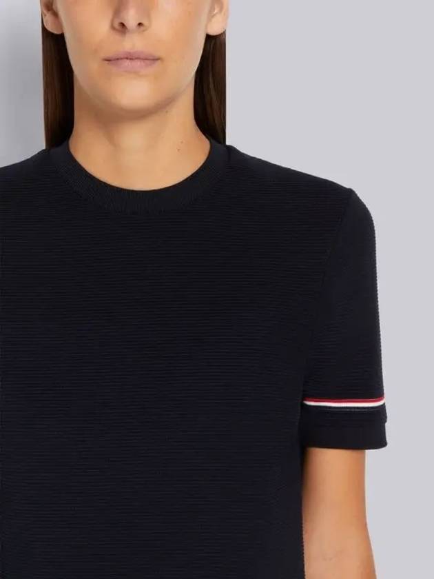 Ottoman Rib Stipe Cotton Short Sleeve T-Shirt Navy - THOM BROWNE - BALAAN 3