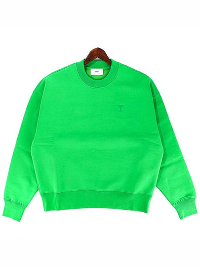 Tonal Heart Crew Neck Sweatshirt Green - AMI - BALAAN 2