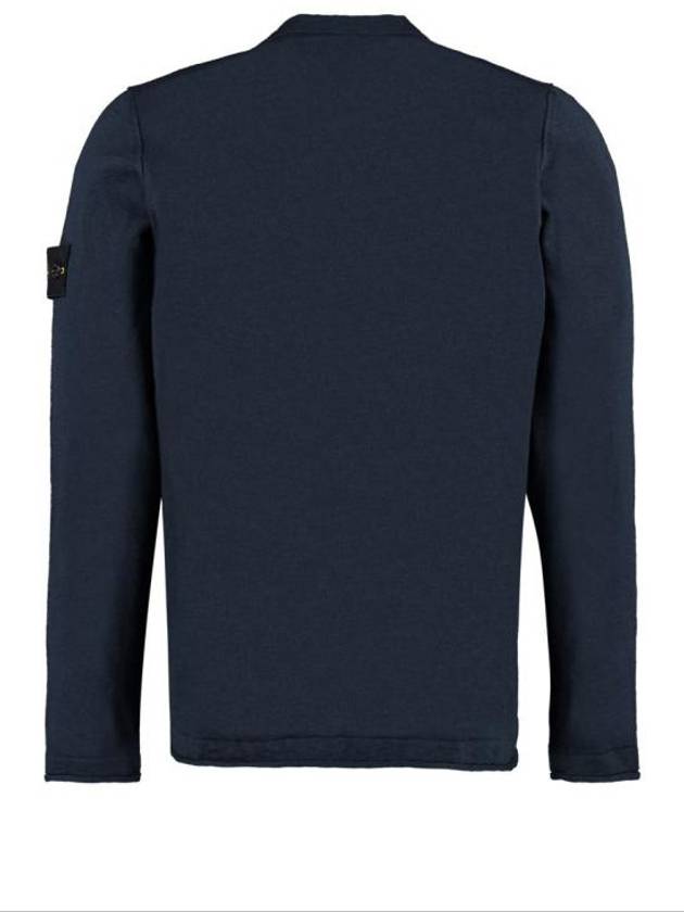 Logo Patch Crew Neck Cotton Nylon Knit Top Navy - STONE ISLAND - BALAAN 3