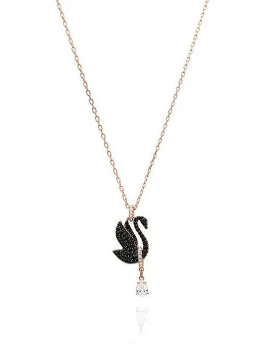 Iconic Swan Pendant Necklace Black Rose Gold - SWAROVSKI - BALAAN 2