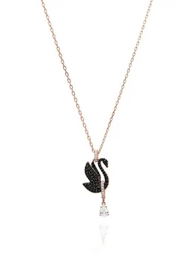 Iconic Swan Pendant Necklace Black Rose Gold - SWAROVSKI - BALAAN 4