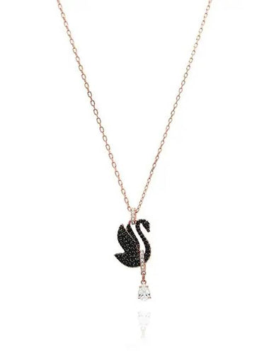 Iconic Swan Pendant Necklace Black Rose Gold - SWAROVSKI - BALAAN 1