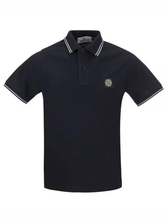 Stretch Cotton Pique Short Sleeve Polo Shirt Navy - STONE ISLAND - BALAAN 2