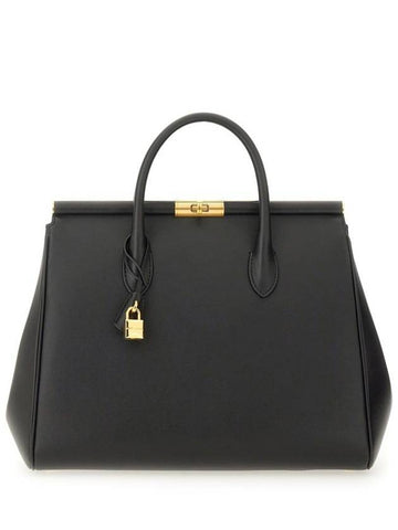 'Marlene' Black Handbag With Padlock Detail And Logo Embossed On The Back In Leather Woman - DOLCE&GABBANA - BALAAN 1