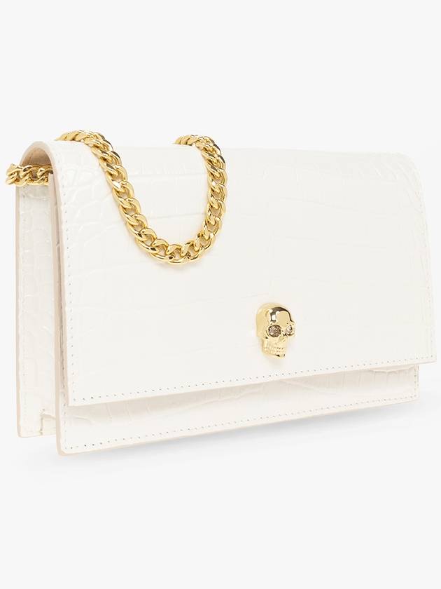 Gold Hardware Skull Crocodile Leather Small Shoulder Bag White - ALEXANDER MCQUEEN - BALAAN 5