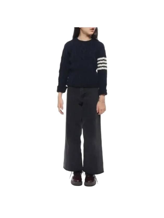 Kids Wool Mohair Tweed Knit Top Navy - THOM BROWNE - BALAAN 1