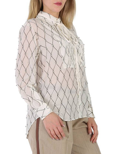 Burberry Net Print Crystal Detail Tie-neck Silk Shirt, Brand Size 6 (US Size 4) - BURBERRY - BALAAN 2