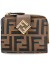 FF Diamond Leather Half Wallet Brown - FENDI - BALAAN 3