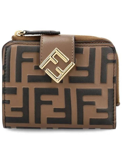 FF Diamond Leather Half Wallet Brown - FENDI - BALAAN 2