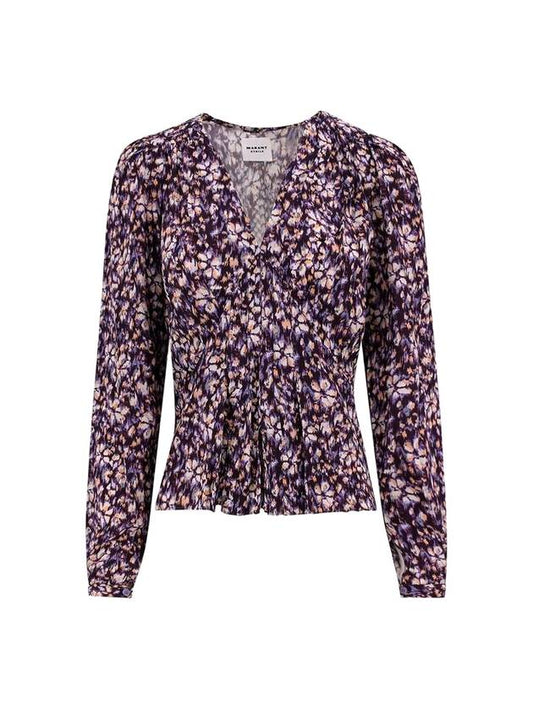 Floral V-neck viscose blouse purple - ISABEL MARANT ETOILE - BALAAN 1