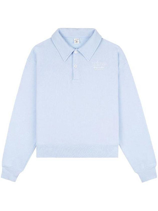 Print Cotton Long Sleeve Polo Shirt Blue - SPORTY & RICH - BALAAN 1