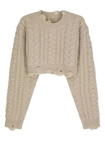 Distressed Crop Cable Knit Oatmeal - R13 - BALAAN 1