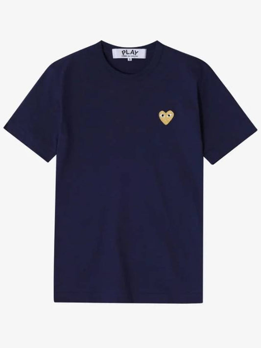 Men's Gold Heart Waffen Short Sleeve T-Shirt AZ T216 051 2 Navy P1T216 - COMME DES GARCONS - BALAAN 1