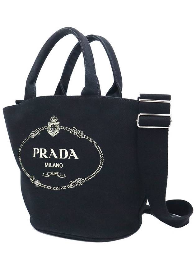 Prada 1BG163 Black Canapa Canvas Milan Logo Tote 2WAY - PRADA - BALAAN 3