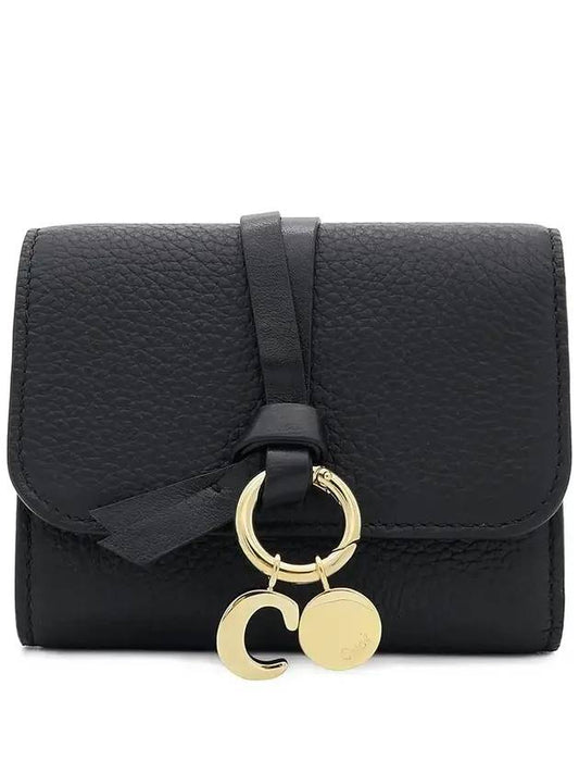 Alphabet Grain Leather Flap Small Half Wallet Black - CHLOE - BALAAN 1