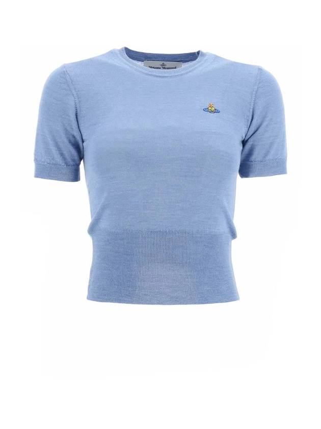 Women's Orb Logo Wool Silk Blend Crop Knit Top Blue - VIVIENNE WESTWOOD - BALAAN 1