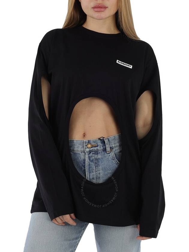 Women's Cutout Panel Long Sleeve T-Shirt Black - BURBERRY - BALAAN 2