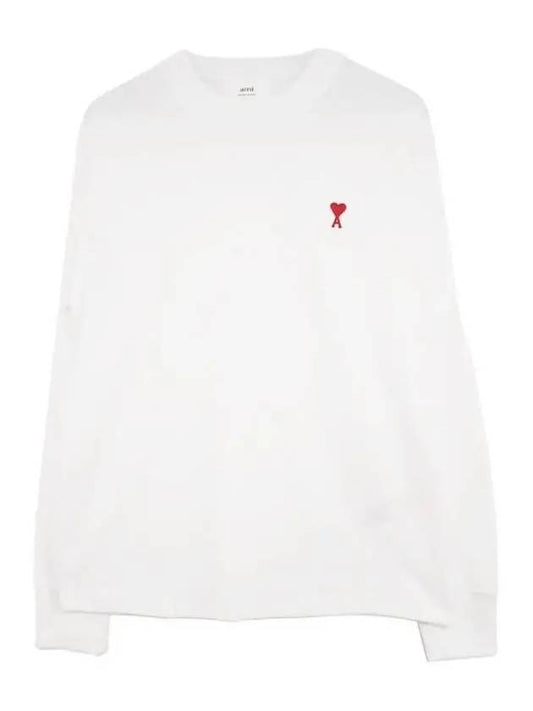 Small Heart Logo Long Sleeve T-Shirt White - AMI - BALAAN 2