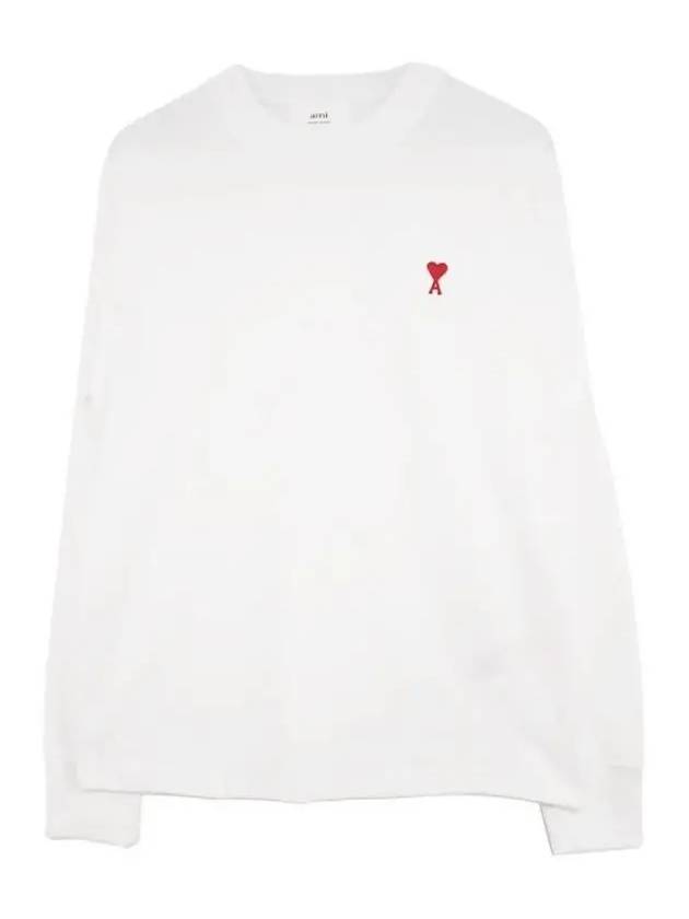 Small Heart Logo Long Sleeve T-Shirt White - AMI - BALAAN 2