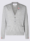 Men's Jersey Stitch V-Neck Cardigan Light Grey - THOM BROWNE - BALAAN 3