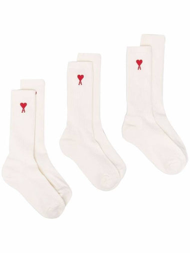 Chain Stitch Heart Logo Socks Offwhite - AMI - BALAAN 1