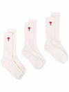 Chain Stitch Heart Logo Socks Offwhite - AMI - BALAAN 1