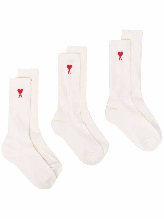 Chain Stitch Heart Logo Socks Offwhite - AMI - BALAAN 1