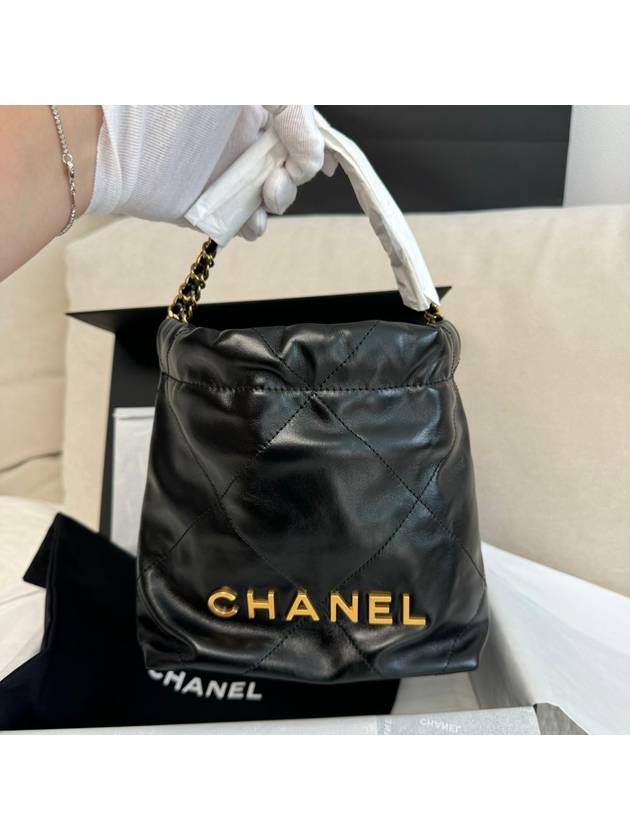 22 Gold Logo Shiny Calfskin Mini Shoulder Bag Black - CHANEL - BALAAN 8