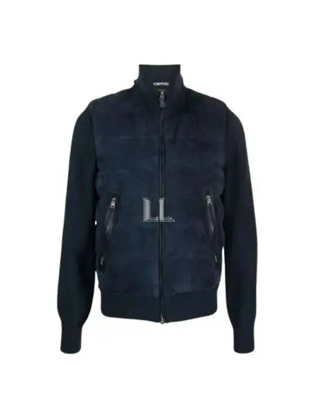 Front Zip  Down Suede Jacket Ink Blue - TOM FORD - BALAAN 2