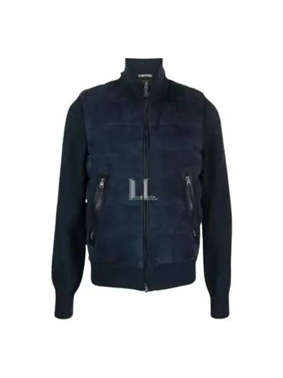 Front Zip  Down Suede Jacket Ink Blue - TOM FORD - BALAAN 2