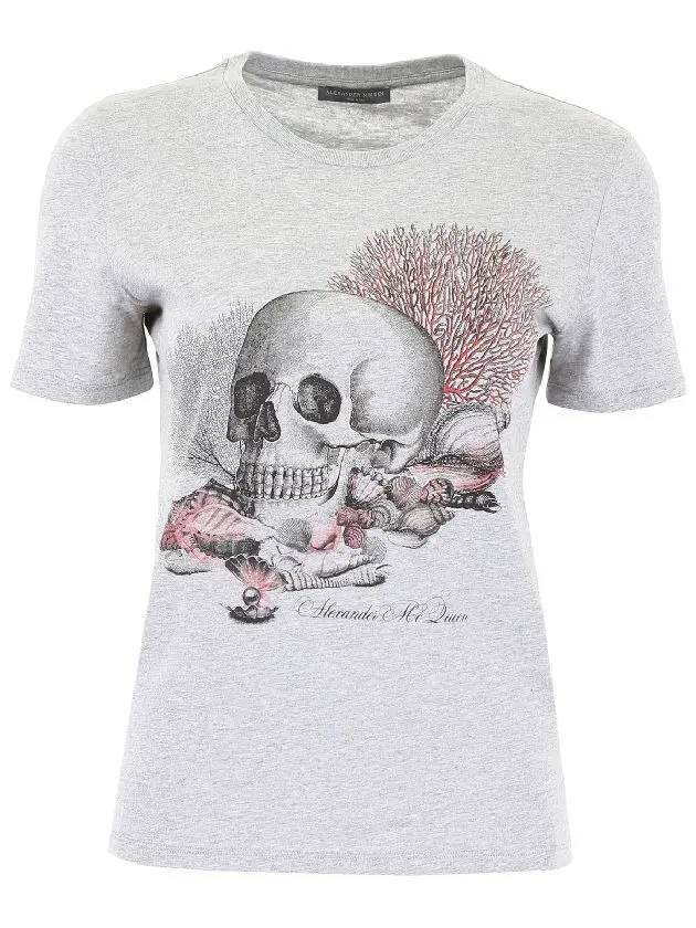 Skull Print Short Sleeve T-Shirt Grey - ALEXANDER MCQUEEN - BALAAN 1