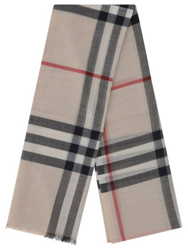 Check Wool Silk Blend Scarf Beige - BURBERRY - BALAAN 3