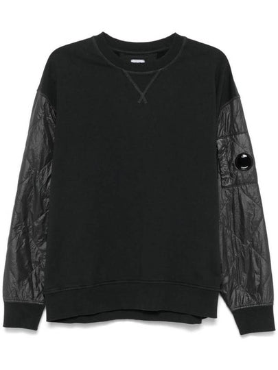 Diagonal Raised Fleece Mixed Quilted Crew Neck Sweatshirt Black - CP COMPANY - BALAAN 2