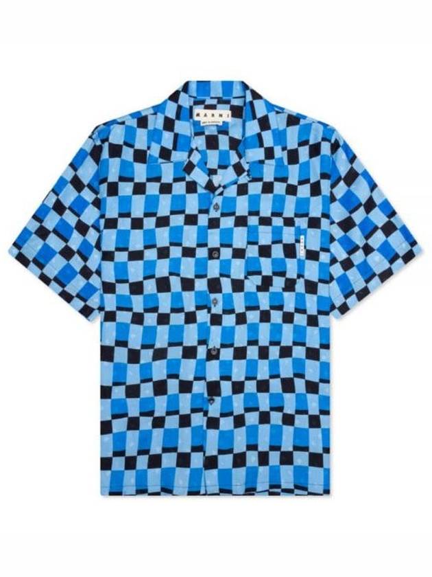 Check Pattern Bowling Short Sleeve Shirt Blue - MARNI - BALAAN 2