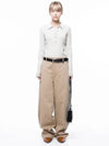 For Woman Women M243PT04BEW Side Tuck Wide Cotton Slacks Beige - CHANCE'S NOI - BALAAN 1