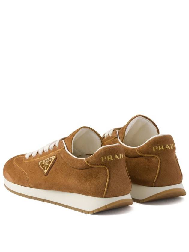 Enamel Logo Suede Low Top Sneakers Brown - PRADA - BALAAN 4