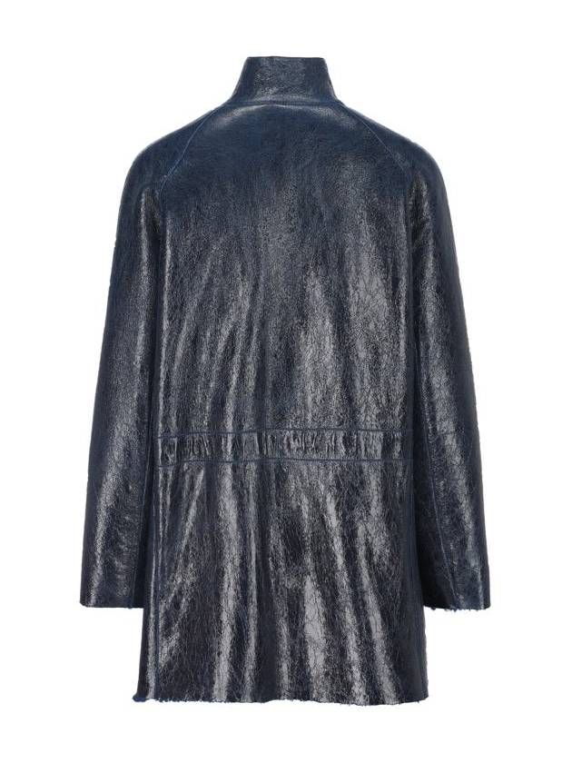 High Neck Leather Jacket Dark Blue - FENDI - BALAAN 3