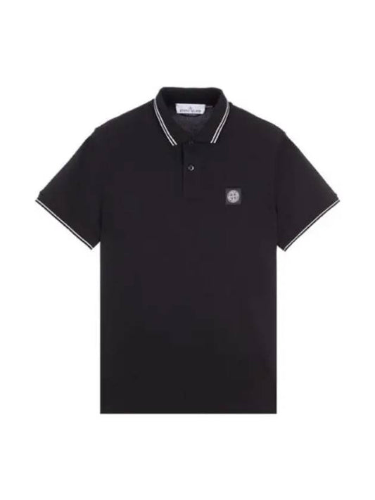 Stretch Cotton Pique Short Sleeve Polo Shirt Black - STONE ISLAND - BALAAN 2