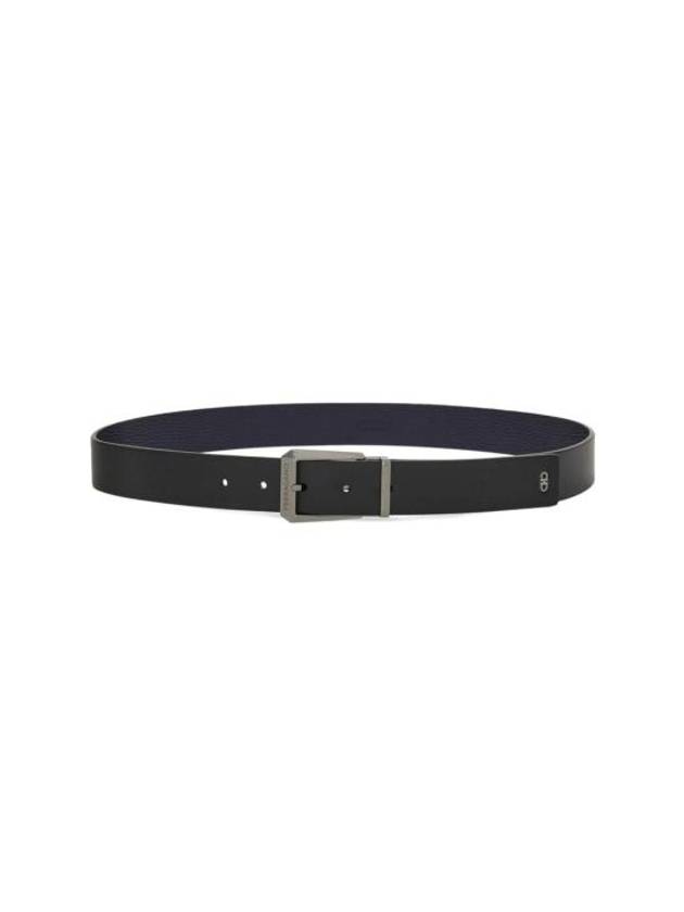 Logo Reversible Leather Belt Black Blue - SALVATORE FERRAGAMO - BALAAN 1