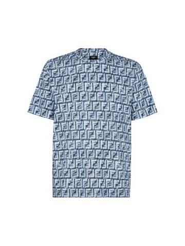 FF Cotton Short Sleeve T-Shirt Blue - FENDI - BALAAN 1