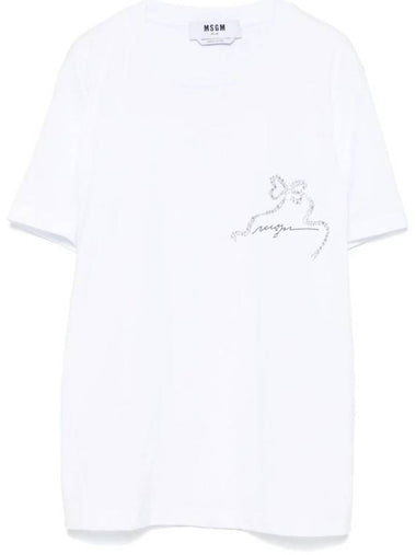 Crystal Ribbon Short Sleeve T Shirt White - MSGM - BALAAN 1