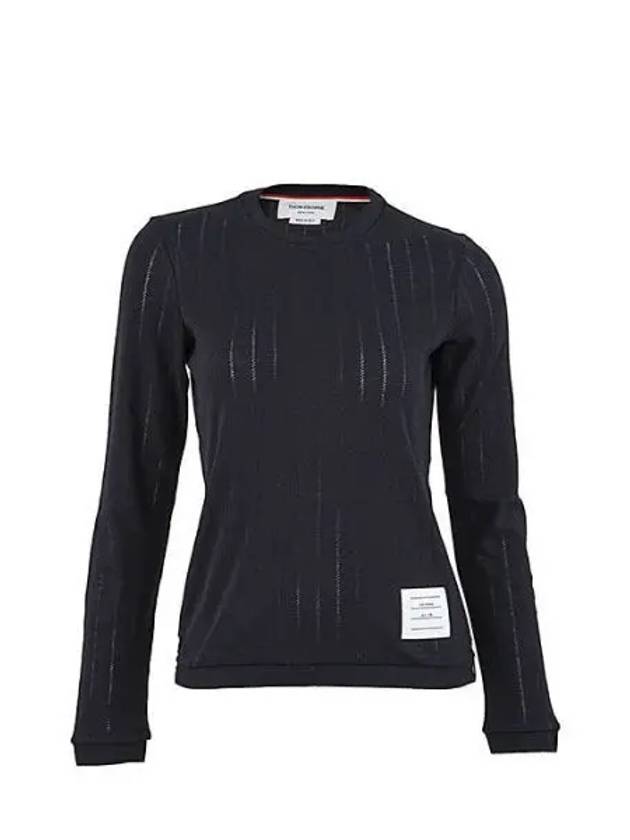 Women's Three Stripes Rib Slim Knit Top Navy - THOM BROWNE - BALAAN 2