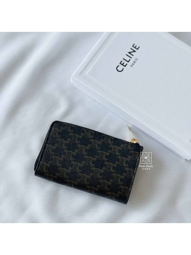 Triomphe Print Zipper Coin Wallet Tan - CELINE - BALAAN 3