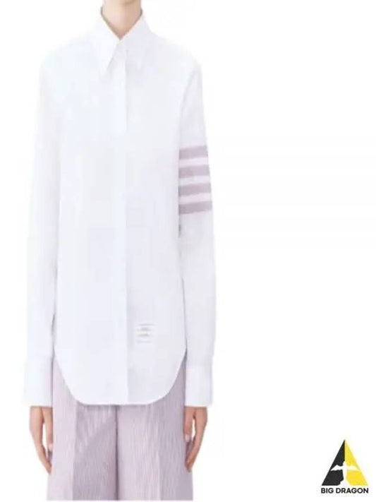 4 Bar Striped Cotton Long Sleeve Shirt White - THOM BROWNE - BALAAN 2