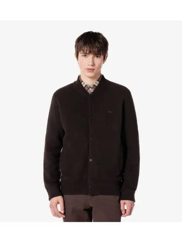 Men s Boucle Stadium Cardigan Dark Brown - LACOSTE - BALAAN 1