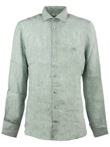 Etro Green Linen Shirt With Logo - ETRO - BALAAN 1