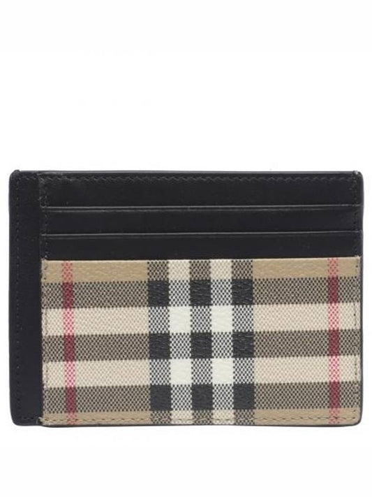 Check Logo Engraved Card Wallet Beige Black - BURBERRY - BALAAN 1