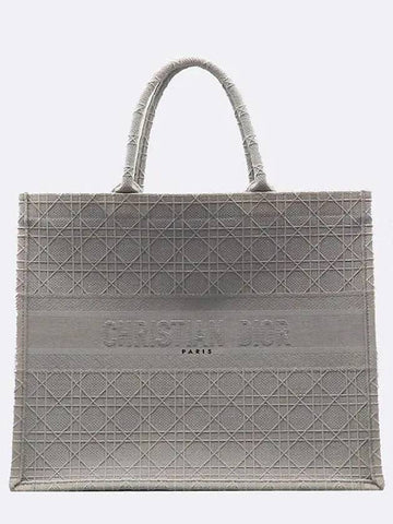 Gray color embroidered fabric book tote large bag - DIOR - BALAAN 1