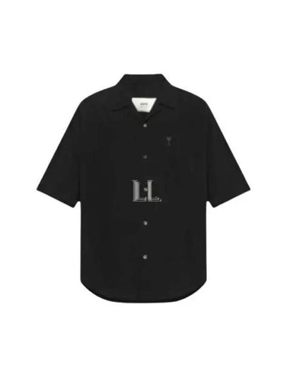 Embroidered Logo Cotton Short Sleeve Shirt Black - AMI - BALAAN 2